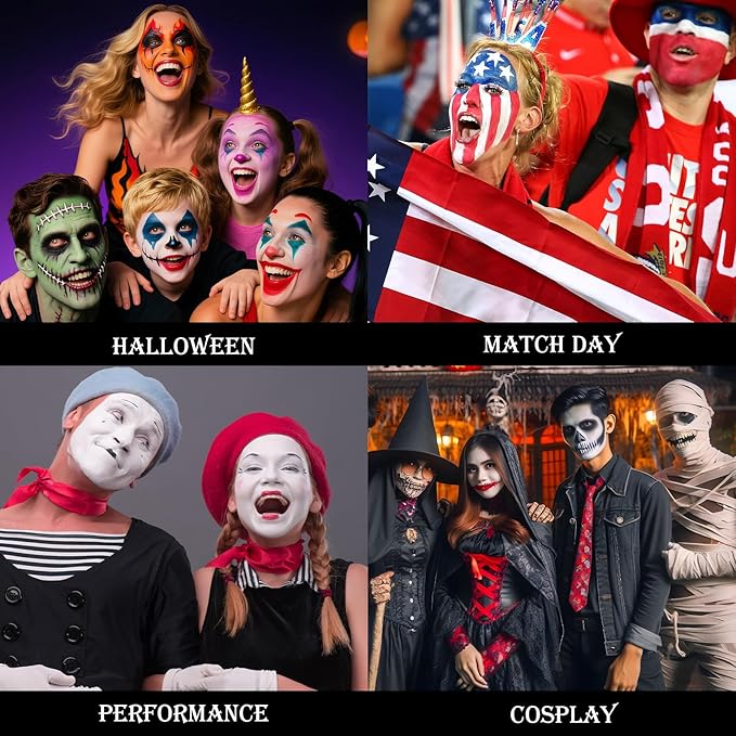 Black Red Orange Face & Body Paint - Blendable Facepaint Foundation with Sponge & Brush for Skin, Professional Halloween Face Make-up Kit for Scarecrow Tiger Devil Pumpkin Fox Lion Costume