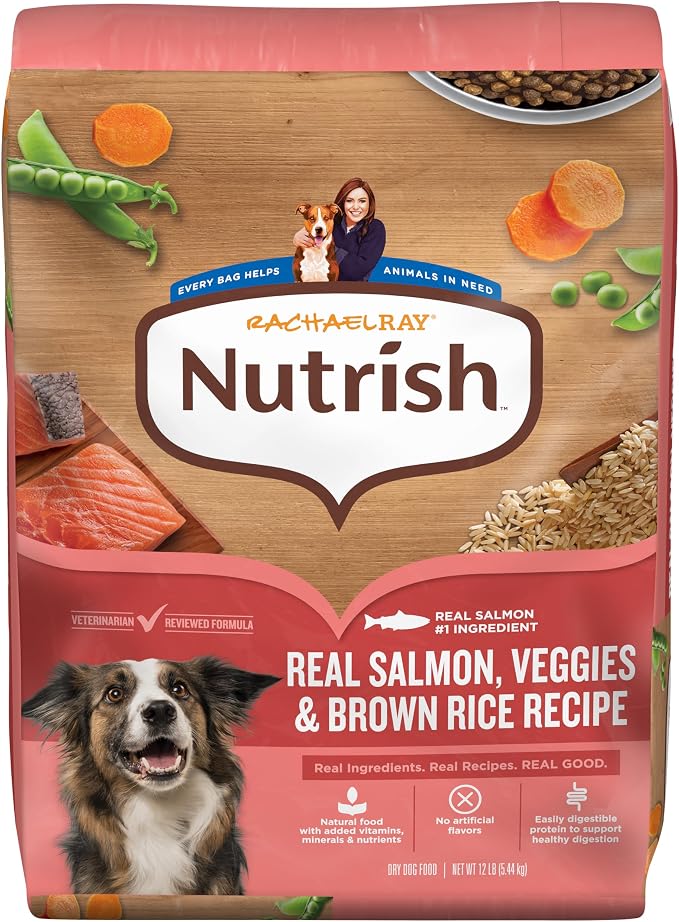 Nutrish Salmon Dry Dog Food, 12 lb. Bag (Rachael Ray) | Complete & Balanced Nutrition for Small, Medium and Large Breed Adult Dogs, Veterinarian Reviewed Formula