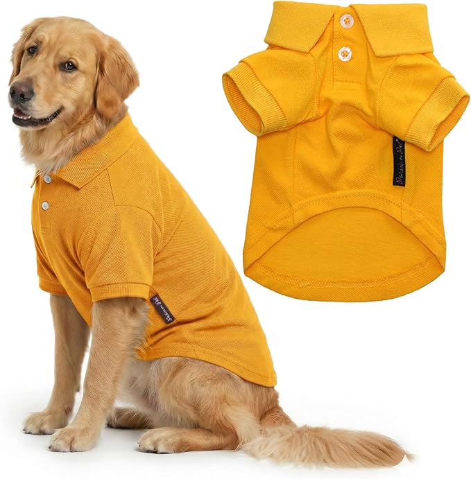 Parisian Pet Dog Polo Shirt – Classic Yellow Cotton Pet Apparel with Collar & Buttons, Soft Breathable Puppy T-Shirt - Cute Dog Clothes - Ideal Summer Clothes for Large Dogs - Shirts for Dogs Boy Girl