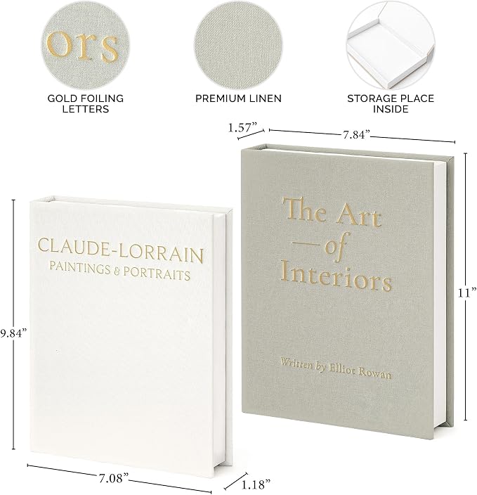 Vine Creations Decorative Books - Set of 2 Linen Hardcover Boxes with Storage - Aesthetic Fake Books for Decoration for Home, Shelf, Bookshelf Decor, Coffee Table Decor, as Storage or Keepsake Box