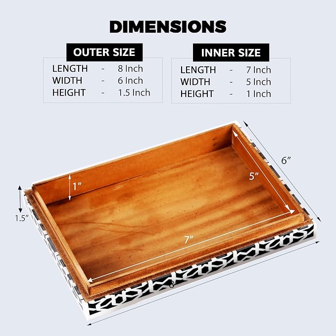 Handicrafts Home Decorative Storage Box with Lid, Black White Islamic Floral Geometry Remote Control Box, Slim Persian Mosaic Storage Box for Shelf, Desk & Living Room Decor, Shiraz 8 x 6 x 1.5