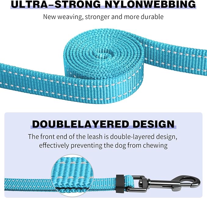 Kazazoo Hands-Free Dog Leash Adjustable Length 5-8 Ft Crossbody &Waist for Dog Walking, Running for Small &Medium Dogs with Reflective Strips, Ballistic Nylon, Waist Belt, Sky Blue