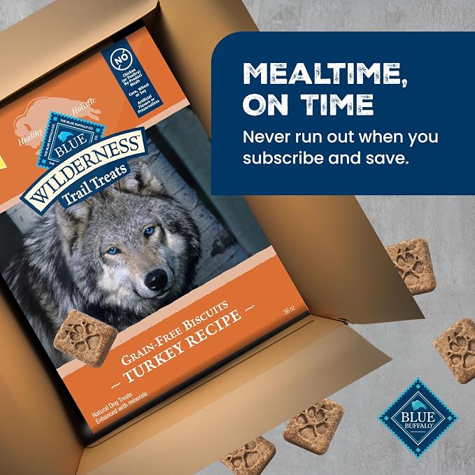 Blue Buffalo Wilderness Trail Treats Turkey Crunchy Dog Biscuits, 36 oz | Real Turkey #1 Ingredient, High Protein & Grain-Free Dog Snacks, Great for Training, No Artificial Preservatives