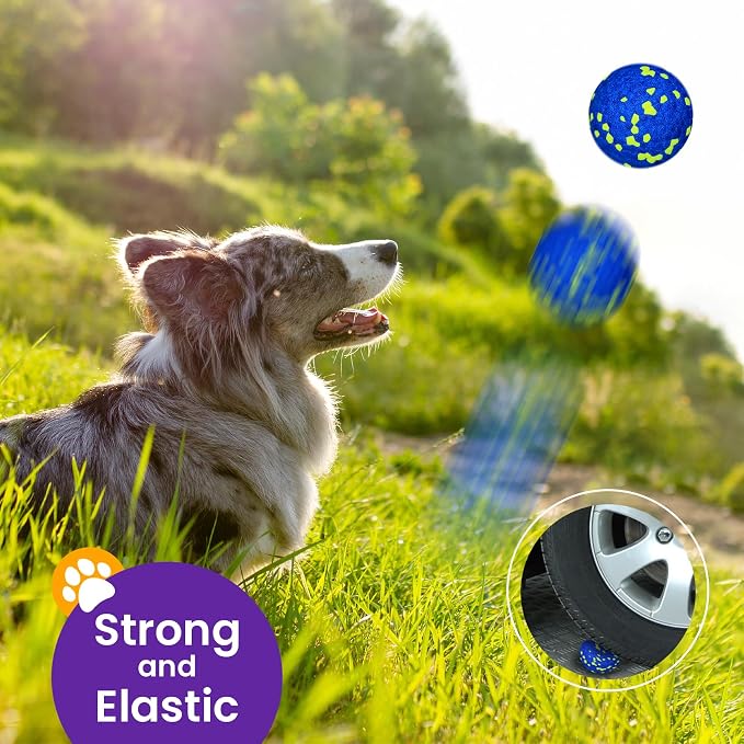 Dog Toy Balls, 2 Pack 3" Bouncy Dog Tennis Balls, Blue White