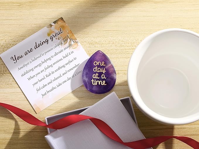 LAIDANLA Worry Stone for Anxiety Amethyst Healing Crystal Sensory Fidget Thumb Stones Mental Health Depression Relief Items Purple Meditation Inspirational Sobriety Thinking of You Gifts for Women