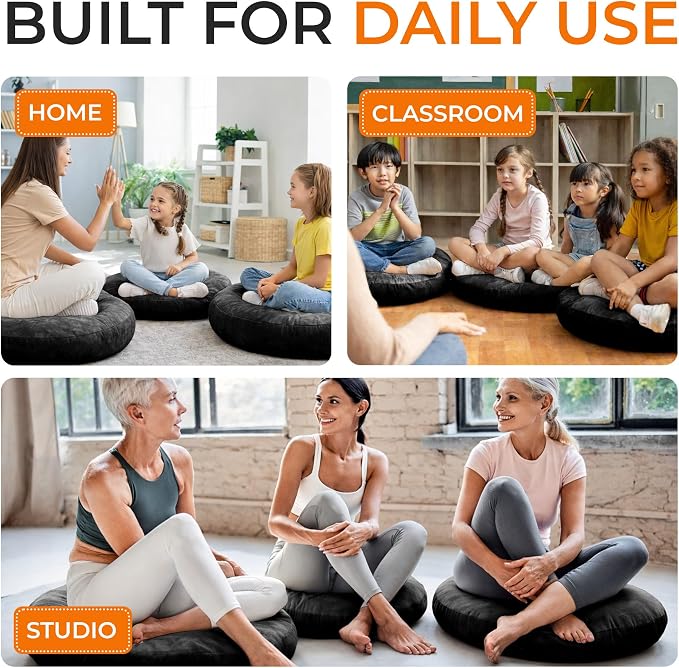 Cheer Collection Extra Large Floor Pillow, 32" Round Meditation Cushion, Oversized Yoga Pillow & Floor Cushions for Adults, Floor Pillows for Sitting, Meditation, and Seat Cushion- Black