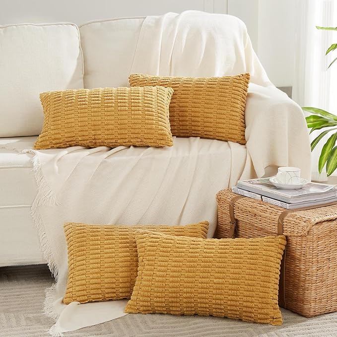 Fancy Homi 4 Packs Decorative Throw Pillow Covers for Living Room Couch Bed, Modern Farmhouse Boho Home Décor Accent Cushion Case, 24" x 16", Mustard Yellow