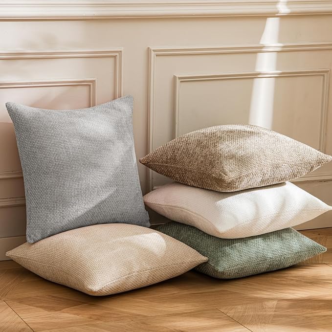 a moment Light Grey Chenille Throw Pillow Covers 18x18 Inch Pack of 2 Modern Decorative Throw Pillow Covers Farmhouse Cross Covers Home Decor for Sofa Bedroom Living Room