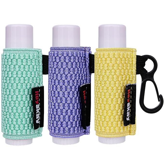 HEYSKAY 3PCS Lip Balm Holder Sleeves Keychain Compact Clip On Lipstick Holder Chapstick Holder Lip Gloss Holder Keychain Chapstick Elastic Sleeves