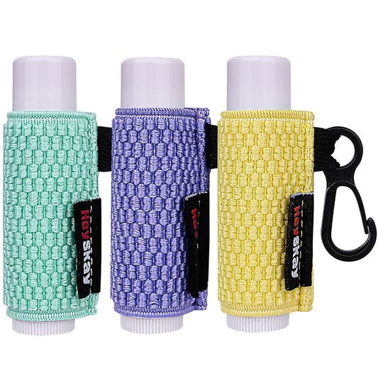 HEYSKAY 3PCS Lip Balm Holder Sleeves Keychain Compact Clip On Lipstick Holder Chapstick Holder Lip Gloss Holder Keychain Chapstick Elastic Sleeves