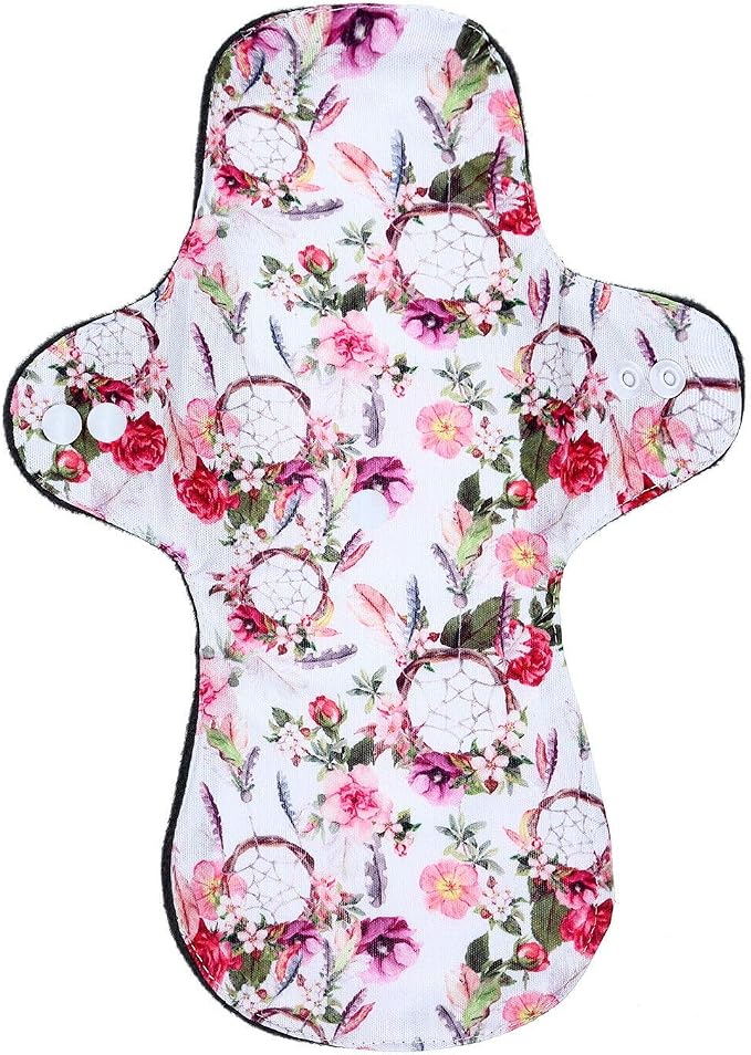 7PCS Pack Reusable Washable Incontinence Cloth Pads Including 6PCS Heavy Flow Feminine Hygiene Bamboo Charcoal Cloth Sanitary Pads Reusable Menstrual Pad + 1PC Mini Wet Bag