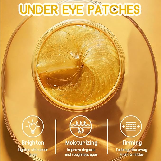 60 Pcs Golden Eye Mask, Under Eye Patches for Dark Circles & Puffiness - Moisturizing Nourishing Eye Treatment, Improves Dryness/Fine Lines/Wrinkles, Perfect for Daily Care & Ideal Gift for Women