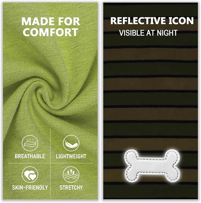 KYEESE 2Pack Cotton Dog Shirt for Medium Large Dogs Soft Striped Tank Top | Reflective for Safety, Lightweight & Breathable, Gentle on Sensitive Skin, Stretchy & Free to Move, Comfortable Daily Wear
