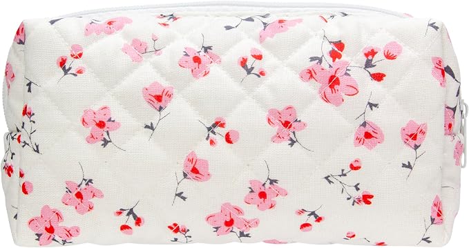 PAZIMIIK Small Quilted Makeup Bag,Zipper Cosmetic Pouch,Myrtle Pink | Lightweight Cosmetic Bag Organizer for Women,Purse Storage Holds Makeup,Toiletries,Skincare,Beauty Essentials,Travel Items