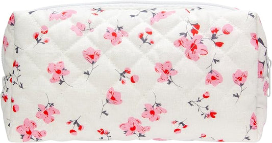 PAZIMIIK Small Quilted Makeup Bag,Zipper Cosmetic Pouch,Myrtle Pink | Lightweight Cosmetic Bag Organizer for Women,Purse Storage Holds Makeup,Toiletries,Skincare,Beauty Essentials,Travel Items