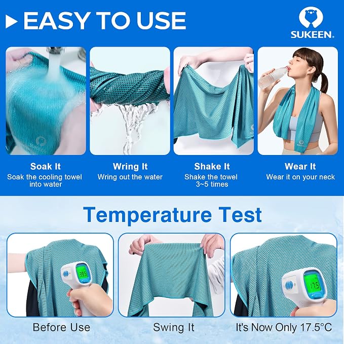 Sukeen 4 Pack Cooling Towels for Hot Weather 40"x12", Gym Towels for Men and Women, Soft Breathable Workout Towels for Yoga, Running, Sport, & More