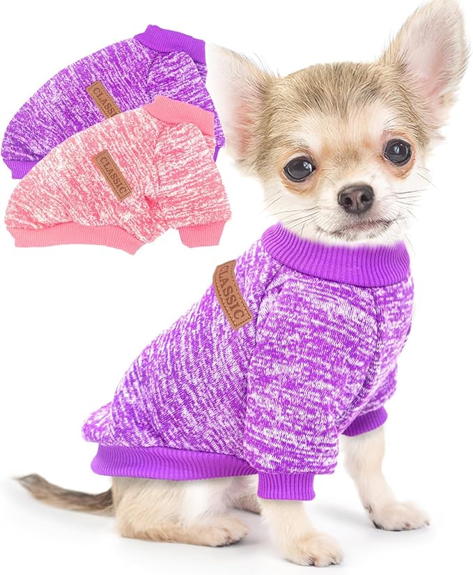XL Dog Sweaters, Fleece Puppy Sweaters for Small Girl Dogs Female Warm Outfit Pet Small Dog Clothes for Boy Girl Dogs Bulldog, Dachshund, Pug, Pink Purple