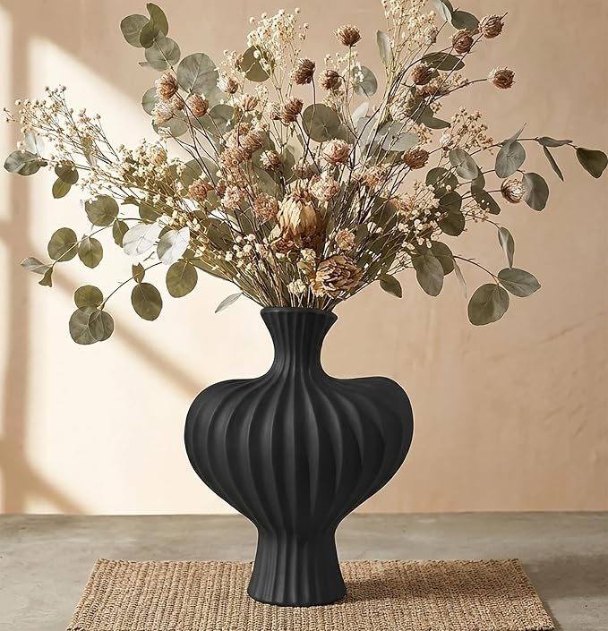 Ceramic Flower Vase Home Decor,11" Rustic Vintage Clay Black Heart Terracotta Vases Farmhouse Table Vases Living Room Decor Pottery Pots for Home Shelf Coffee Dining Desk Fireplace