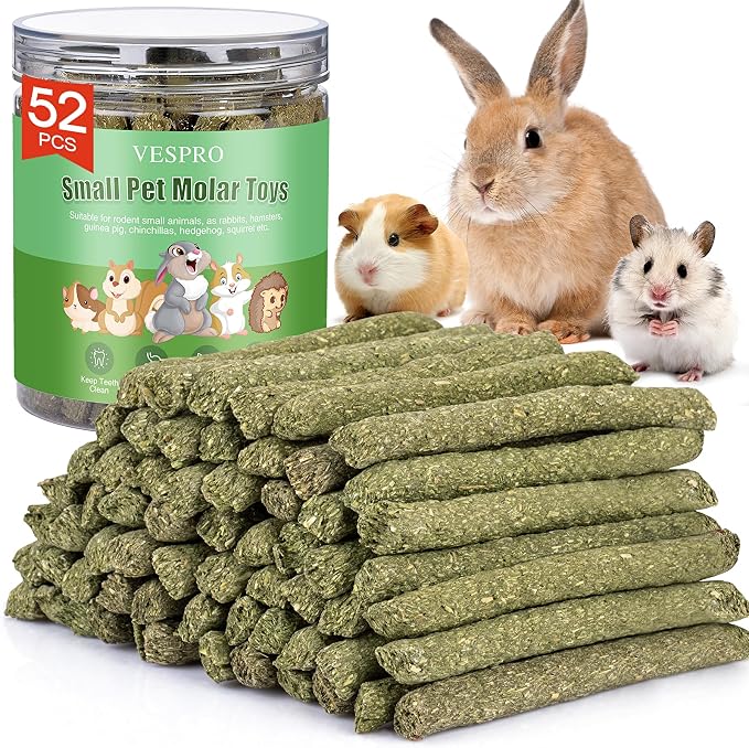 52Pcs Rabbit Chew Sticks, Guinea Pig Toys, Natural Timothy Hay Teeth Stick