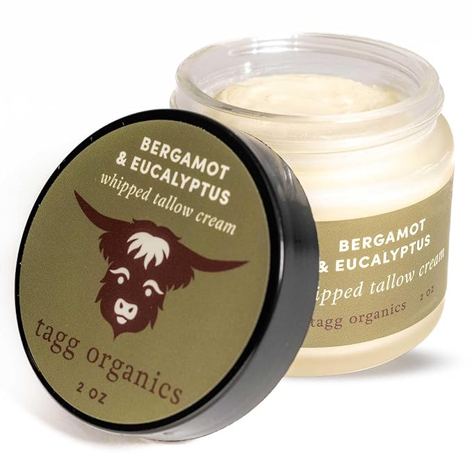 Whipped Tallow Cream for Skin - 100% Organic & Chemical-Free - Deep, Long-Lasting Hydration & Nourishment for Dry & Sensitive Skin (Bergamot/Eucalyptus 2oz)