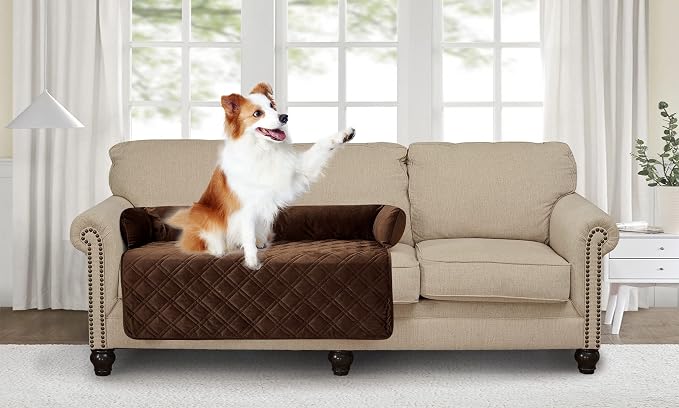 Brilliant Sunshine Chocolate Velvet Dog Sofa Slipcover, Large | Calming Pet Couch Bed with Removable & Washable Cover, Funiture Protector & Bed Mat for Dogs, Pets, Cats, 42"×32"×8"