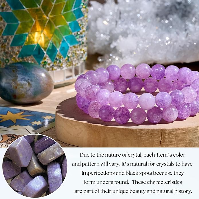 Bivei Natural Gemstone Semi Precious Healing Crystals Handmade Stretchy Round Beads Bracelet,Stocking Stuffers for Women Enhance Positive Energy