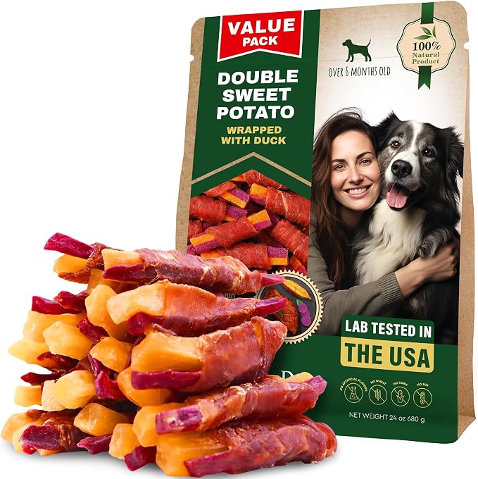 Beloved Pets Sweet Potato Dog Treats & Chicken Jerky Wraps 1.5 Pound - Dog Food & High Protein Soft Chews for Large, Medium & Small Breeds Double Sweet Potato Wrapped Duck