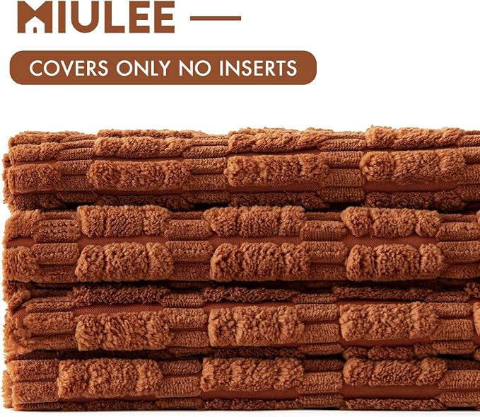 MIULEE Pack of 4 Fall Dark Rust Corduroy Decorative Throw Pillow Covers 18x18 Inch Soft Boho Striped Pillow Covers Modern Farmhouse Home Decor for Sofa Living Room Couch Bed | Neutral Rustic Farmhouse Boho Soft Striped Pillow Covers,Home Decor for Sofa...