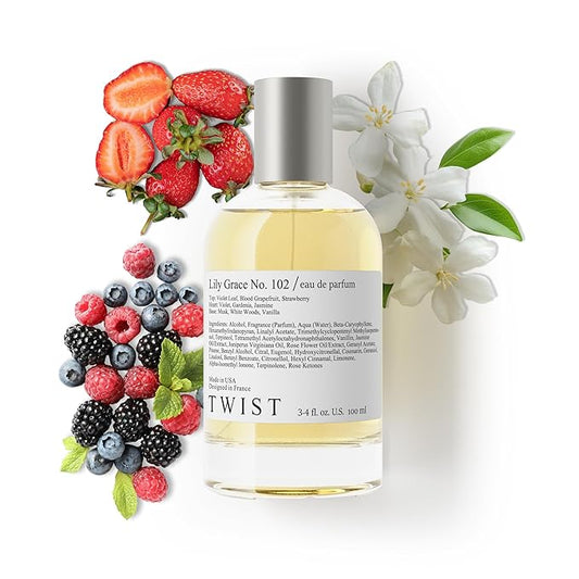 Twist Lily Grace No. 102 - Inspired by Daisy M. Jacobs, Long-Lasting Perfume for Women, Vegan, Clean Ingredients, Wild Strawberry & Violet Leaf – Spray 100 ml | 3.4 fl. oz.