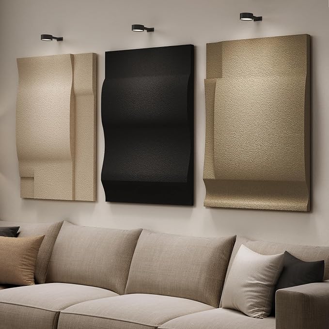 Large 3D Textured Wall Art Deocr for Living Room, 3 Piece Modern Neutral Abstract Minimalist Artwork for Walls, Geometric Black and Beige Wall Decor for Hallway, Dining Room, Staircase and Office, 24x36 In
