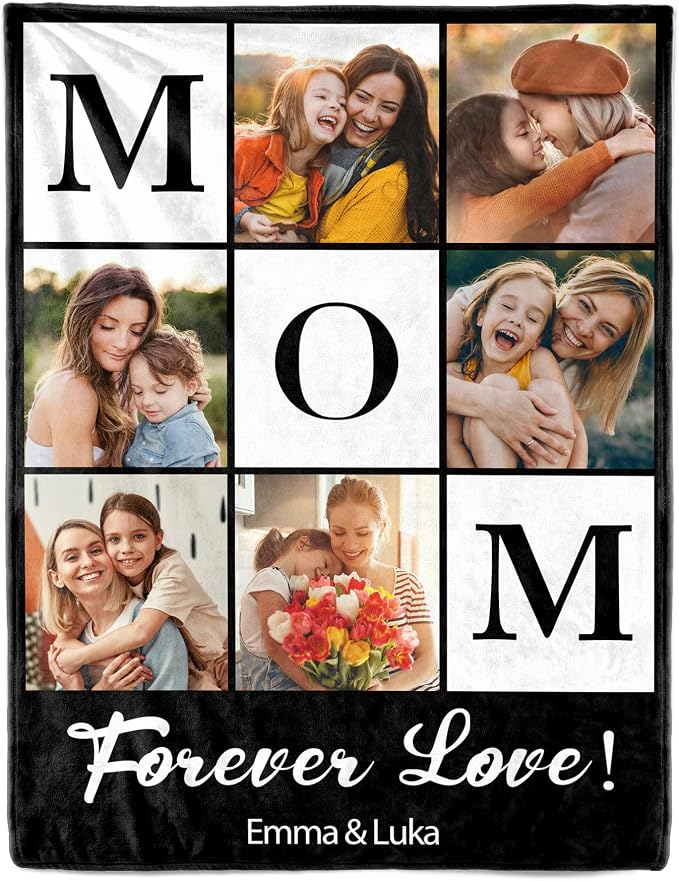 SHIPS NEXT DAY Personalized Mothers Day 2026 Gifts for Mom Wife Grandma Nana from Daughter Son Kids Husband Custom Blanket with Picture Photo Text Customized Blankets Christmas Birthday Gifts
