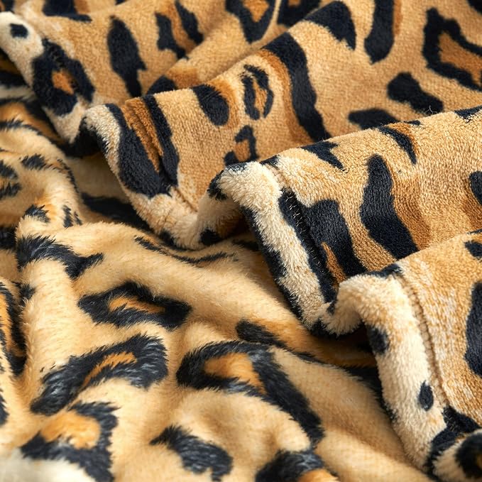 Cozy Bliss Leopard Print Fuzzy Throw Blanket for Couch - Thick Soft Warm Fleece Blankets for Room Decor, for Kids, Women Men Girls, Brown Cheetah 50"*60"