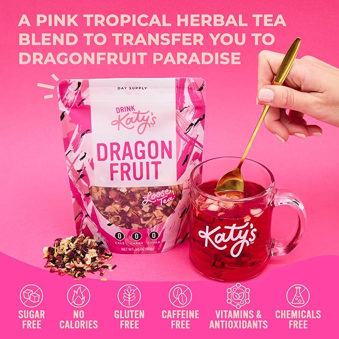 Katy’s Dragonfruit Loose Leaf Tea - Hibiscus, Dragonfruit & Pineapple - Premium Herbal Fruit Tea, Caffeine-Free, Sugar Free - Hot or Iced Tea - 30+ Cups - Woman-Owned