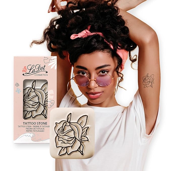 LaDot Temporary Tattoo Stamp– Easy-to-Use Reusable Ceramic Skin Stamp for Creating Custom Temporary Tattoos – Fun Body Art Tool for Parties, Events, and Festivals (Rose, Large)