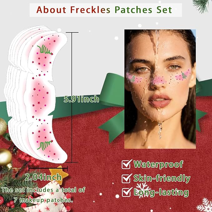 7 Pieces Christmas Face Freckles Tattoo Stickers, Waterproof Makeup Stickers for kids and adults