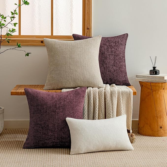 a moment Christmas Wine Red Chenille Throw Pillow Covers 16x16 Inch Pack of 2 Modern Decorative Throw Pillow Covers Farmhouse Cross Covers Home Decor for Sofa Bedroom Living Room