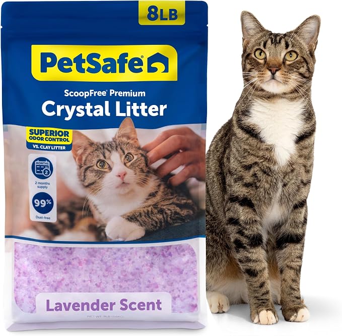 PetSafe ScoopFree Premium Crystal Litter, Lavender Scent, 8Lb Bag | 5x Faster Odor Control than Clumping Clay Litter, 99% Dust-Free, Low Tracking Crystals, Compatible with Any Cat Litter Box