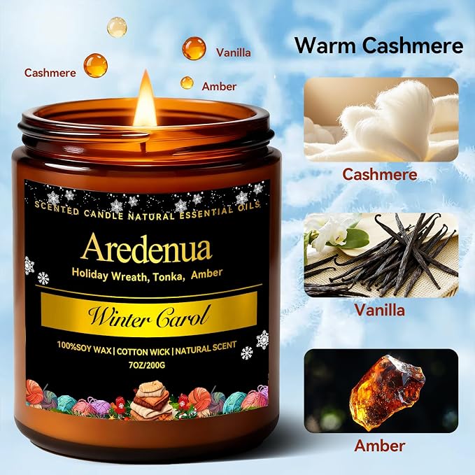 Warm Cashmere Scented Candle – Cozy Cashmere & Soft Vanilla Clean Scent, Soy Candles for Home Scented, 50 Hours Burn Time Long Lasting Candle for Relaxation - 7oz Aromatherapy Candles