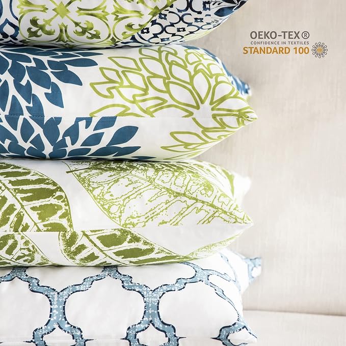 Phantoscope Set of 4 New Living Series Throw Decorative Pillow Cover Cushion Cover, Blue and Green, Print, 12 x 20 inches, 30 x 50 cm