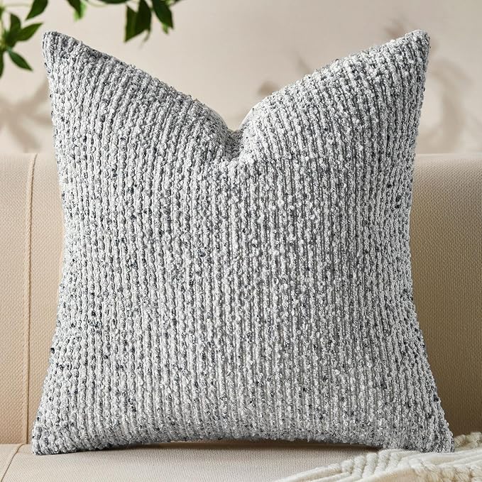 Allorry Soft Wool Decorative Throw Pillow Covers 18x18 Blue SY011C18 | Cozy Soft Touch,Neutral Textured Boho Cushion Covers for Modern Farmhouse Sofa Bedroom Living Room Decor