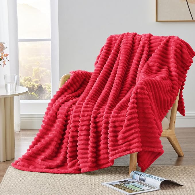 BEDELITE Ribbed Twin Blanket for Couch & Bed, Red, 60"x80" | Ultra-Soft Plush Fleece, Cozy, Warm Yet Lightweight, Ribbed Texture, Home Decor, Machine Washable, Giftable, All-Season Use