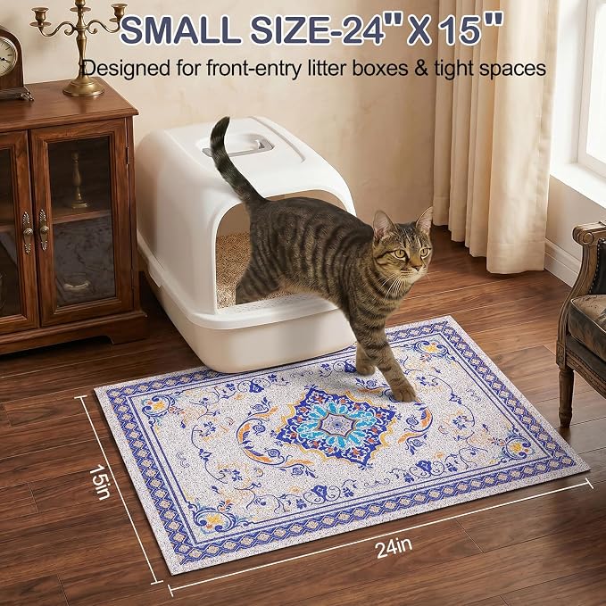 Glittme Cat Litter Mat, 24"x15" Non-Slip Washable Trapping Mat for Cats | Litter Trapping Mat With Thick PVC Coil To Catch Scatter, Soft On Paws And Waterproof Bottom To Protect Floors