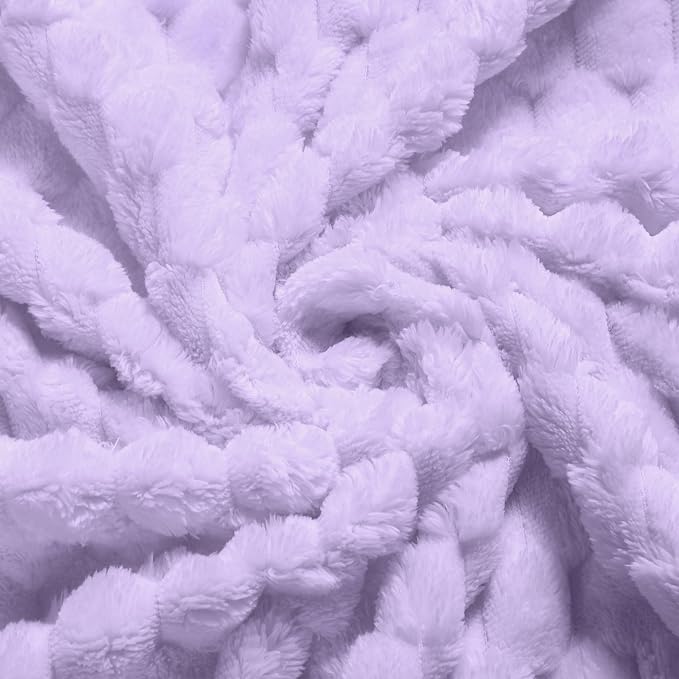 Vessia Flannel Fleece Twin Size Blanket(60x80 inch), 3D Jacquard Light Purple Fuzzy and Warm Blanket for Couch, Sofa, 300GSM Super Soft Touch Cozy Lightweight Bed Decor for All-Season