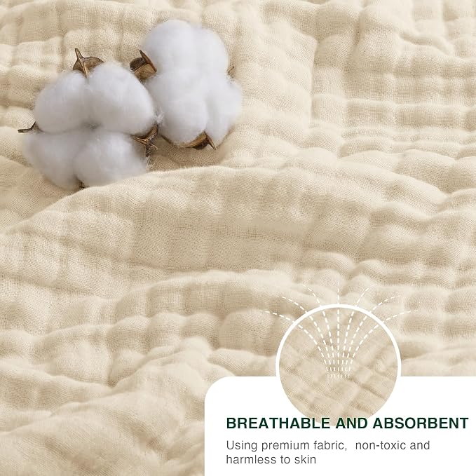 Love's cabin 100% Cotton Muslin Blanket, 6 Layer Lightweight Breathable Gauze Queen Size Blanket 90 x 90 Inches, Soft All Season Blanket for Bed, Beige