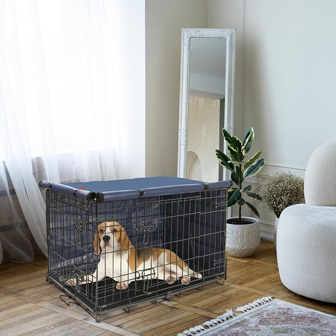 Seiyierr Dog Crate Cover - Kennel Covers Fit for 30 Inch Dog Crate, Double Door Polyester for Wire Puppy Crate Indoor Outdoor Protection, Blue