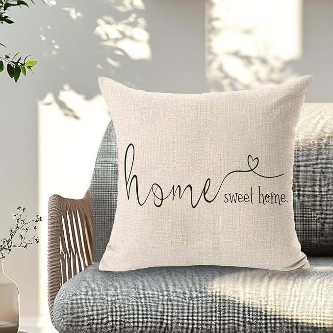 Home Sweet Home Quotes Farmhouse Pillow Covers 18x18 Inch,Farmhouse Decorative Lumbar Throw Pillow Case Cushion Cover,Housewarming Gift