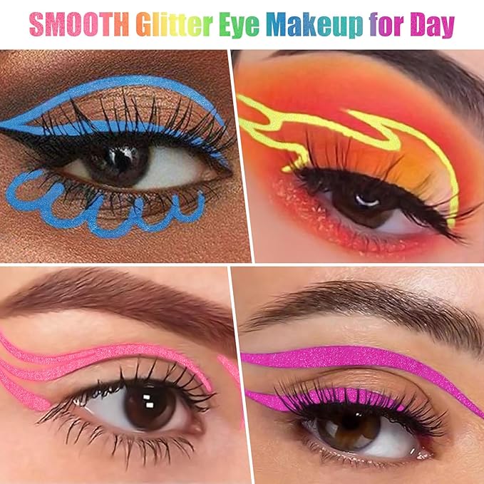BOBISUKA 7 Colors Neon Eye Liner: UV Glitter Liquid Eyeliner Pencil - Colorful Waterproof Eyeshadow - Rainbow Smudge-proof Eye Makeup Pen Set For Halloween, Party And Birthday