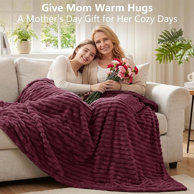 Burgundy Red Twin Blanket for Bed & Couch, 60 x 80 Inch | 300GSM Ribbed Fleece Blanket, Soft, Cozy & Lightweight, OEKO-TEX Certified, All-Season Use for Travel, Dorm & Home Decor