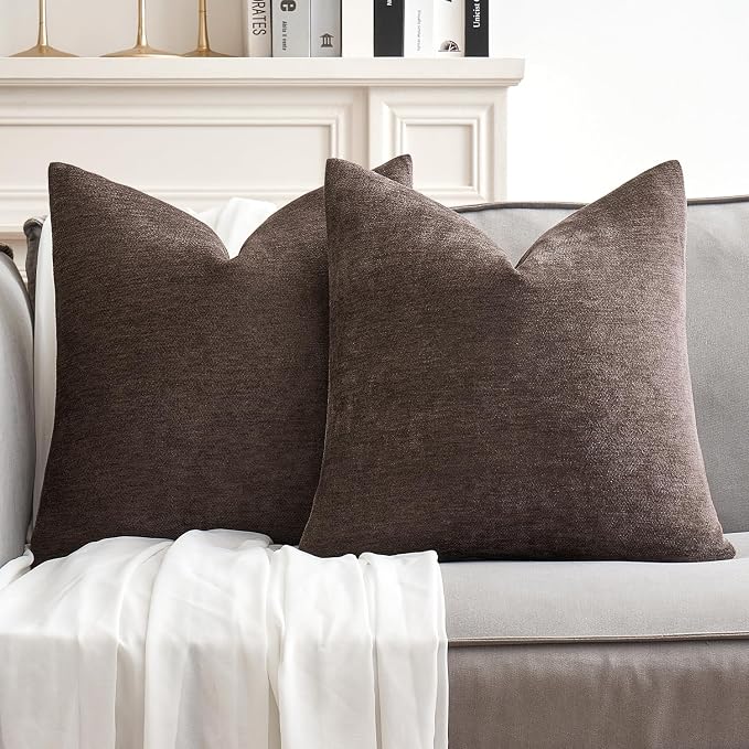 MIULEE Pack of 2 Dark Brown Decorative Pillow Covers 20x20 Inch | Soft Chenille Couch Throw Pillows Farmhouse Cushion Covers for Home Decor Sofa Bedroom Living Room