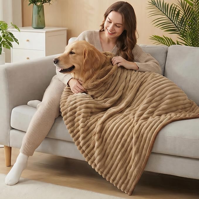 PuTian Waterproof Dog Blanket for Couch, 30"x40", Khaki | Blocks Urine, Stains and Pet Hair to Guard Furniture, Perfect For Dogs & Cats On Couch, Bed, Car And Travel